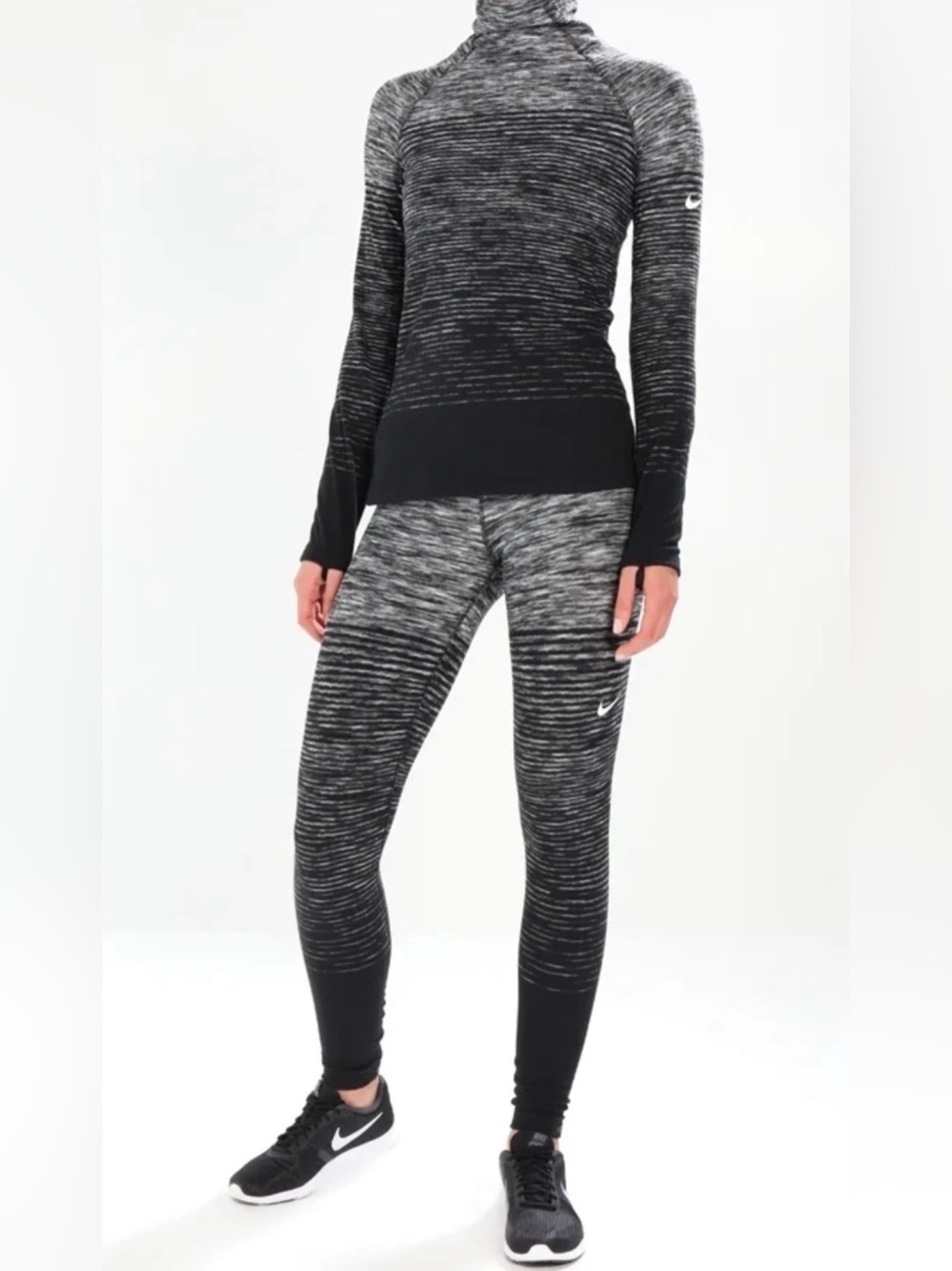 Nike pro HyperWarm Women's Black & Gray heather stripe Leggings XS